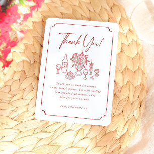 Carte De Remerciements Mariage civilisé Pizza & Vin au style dessiné à la