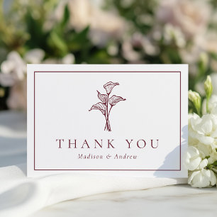 Carte De Remerciements Mariage classique aux arums burgundy
