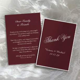 Carte De Remerciements Mariage Classique Chic et Luxueux Rouge Profond