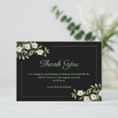 Carte De Remerciements Mariage Classique Noir avec Camélia Blanc (Debout devant)