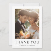 Carte De Remerciements Mariage classique photo blanc élégant (Devant)