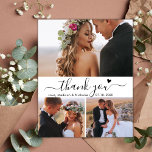 Carte de remerciements Mariage Collage de script d<br><div class="desc">Budget, Minimaliste Moderne Élégant "Merci" Script 3 Photo Collage Mariage Merci personnalisé abordable carte mince à petit budget. Élégant modèle mariage avec quatre photos sur le devant et une photo sur le dos. ***VEUILLEZ NOTER! *** LE DOCUMENT BUDGÉTAIRE/VOL EST EN PAPIER MINCE. *** METTRE À NIVEAU LE PAPIER POUR UN...</div>