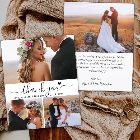 Carte de remerciements Mariage Collage de script d