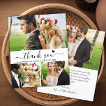 Carte de remerciements Mariage Collage de script d<br><div class="desc">Budget, Minimaliste Moderne Élégant "Merci" Script 3 Photo Collage Mariage Merci personnalisé abordable carte mince à petit budget. Élégant modèle mariage avec quatre photos sur le devant et une photo sur le dos. ***VEUILLEZ NOTER! *** LE DOCUMENT BUDGÉTAIRE/VOL EST EN PAPIER MINCE. *** METTRE À NIVEAU LE PAPIER POUR UN...</div>