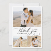 Carte De Remerciements Mariage Collage Photo Classique Calligraphie Éléga (Devant)