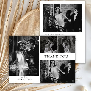 Carte De Remerciements Mariage Collage Photo de Typographie Élégante Clas