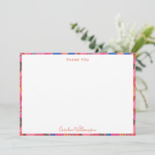 Carte De Remerciements Mariage Coloré Rouge Floral Script Nom Shower
