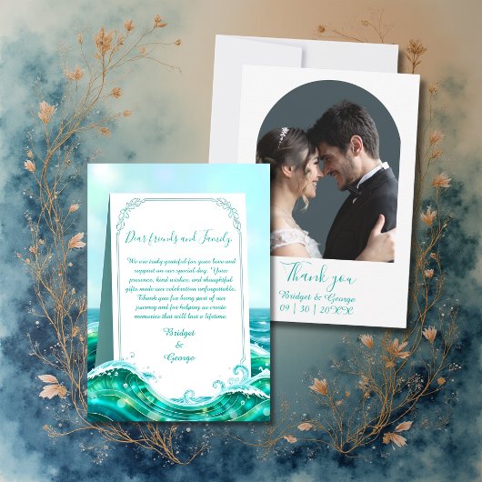 Carte De Remerciements mariage côtier abstrait turquoise