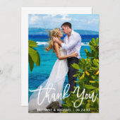 Carte De Remerciements Mariage Couple Photo Moderne Brush Script (Devant / Derrière)