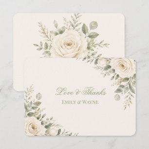 Carte De Remerciements Mariage Crème et Vert Sauge avec Feuillage
