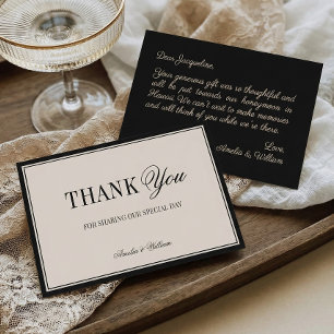 Carte De Remerciements Mariage Crème Noir Élégant Intemporel