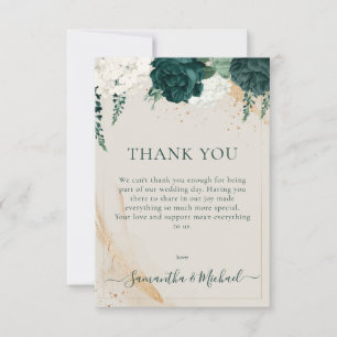 Carte De Remerciements Mariage Crème Signature Émeraude Vert Sauge Rose