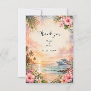 Carte De Remerciements Mariage Croisière Coucher de Soleil Tropical Baie