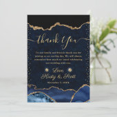 Carte De Remerciements Mariage d'agate de Parties scintillant Blue et Gol (Debout devant)