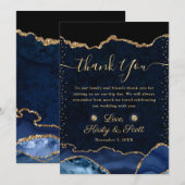 Carte De Remerciements Mariage d'agate de Parties scintillant Blue et Gol (Devant / Derrière)