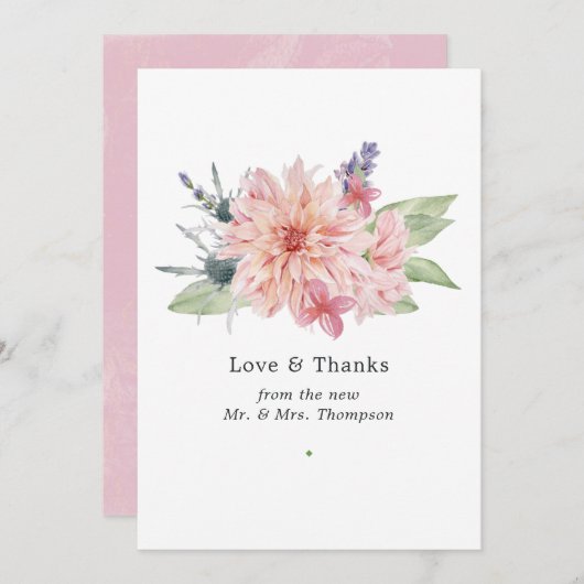 Carte De Remerciements Mariage Dahlia Rose Pâle Pastel (Devant / Derrière)