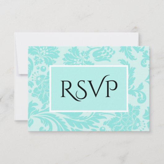 carte de remerciements mariage damassé turquoise (Devant)