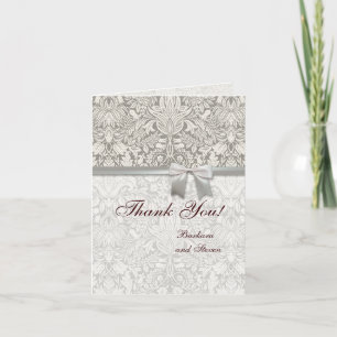 Carte De Remerciements Mariage Damassé Vintage Blanc Mariage Vieux Dentel