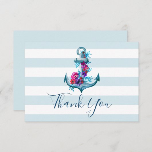 Carte de remerciements Mariage d'Ancre d'aquarelle (Devant / Derrière)