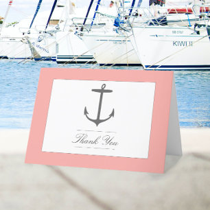 Carte De Remerciements Mariage d'Ancres nautiques simple Corail