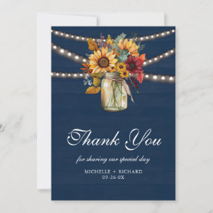 Carte De Remerciements Mariage dans un pot Mason avec des tournesols en b