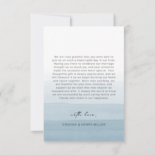 Carte De Remerciements Mariage d'aquarelle bleu (Dos)