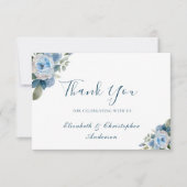 Carte De Remerciements Mariage d'aquarelle bleu blanc fleuri (Devant)
