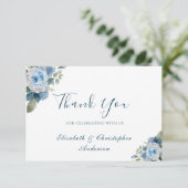 Carte De Remerciements Mariage d'aquarelle bleu blanc fleuri (Debout devant)