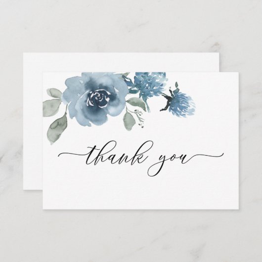 Carte De Remerciements Mariage d'aquarelle bleu foncé (Devant / Derrière)