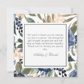 Carte De Remerciements Mariage d'aquarelle bleu marine (Dos)