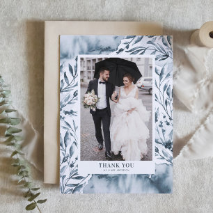 Carte De Remerciements Mariage d'aquarelle bleu romantique