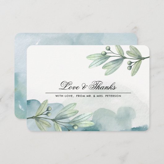 Carte de remerciements Mariage d'aquarelle botaniq (Devant / Derrière)