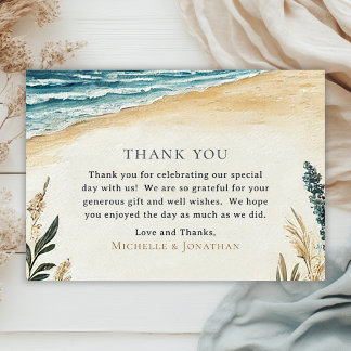 Carte De Remerciements Mariage d'aquarelle Coastal Chic Beach