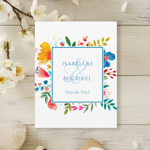 Carte De Remerciements Mariage d'aquarelle coloré Fleur sauvage Floral