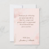 Carte De Remerciements Mariage d'aquarelle couleur rose pâle Rose (Dos)