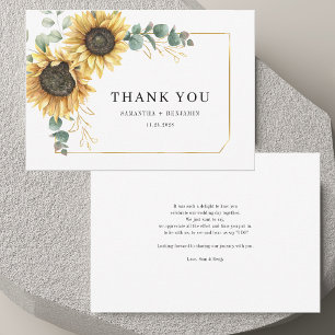 Carte De Remerciements Mariage d'aquarelle de tournesol floral Eucalyptus