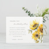 Carte De Remerciements Mariage d'aquarelle de tournesol rustique Boho min (Debout devant)