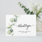 Carte De Remerciements Mariage d'aquarelle Eucalyptus Script moderne (Debout devant)
