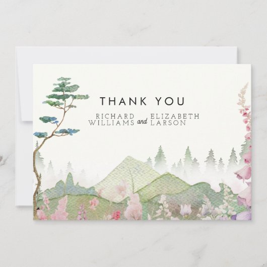 Carte De Remerciements Mariage d'aquarelle fleur sauvage Mountain (Devant)