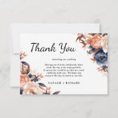 Carte De Remerciements Mariage d'aquarelle fleurie bleu et terre cuite (Devant)