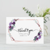 Carte De Remerciements Mariage d'aquarelle florale pourpre (Debout devant)