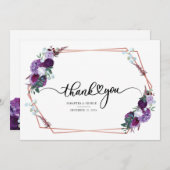 Carte De Remerciements Mariage d'aquarelle florale pourpre (Devant / Derrière)