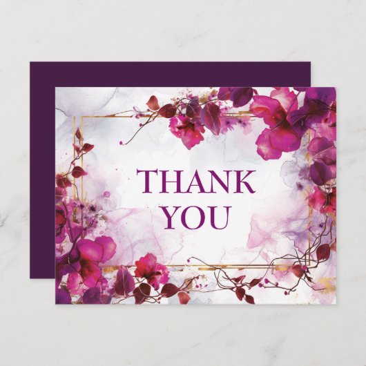 Carte De Remerciements Mariage d'aquarelle Fuchsia (Devant / Derrière)