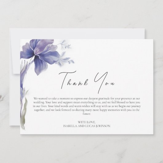 Carte De Remerciements Mariage d'aquarelle Iris violet (Devant)