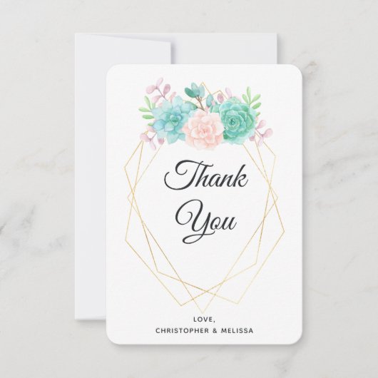 Carte De Remerciements Mariage d'aquarelle moderne rose et vert (Devant)