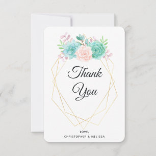 Carte De Remerciements Mariage d'aquarelle moderne rose et vert