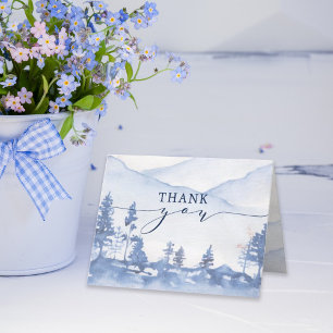 Carte De Remerciements Mariage d'aquarelle Rustic Blue Mountain