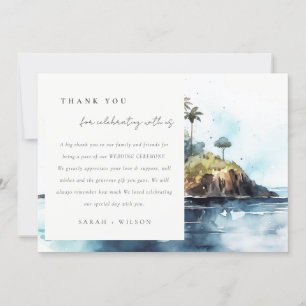 Carte De Remerciements Mariage d'aquarelle Seascape Palm Tree Island