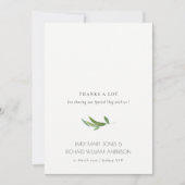 Carte De Remerciements Mariage d'aquarelle vert minimal pour feuillage (Devant)