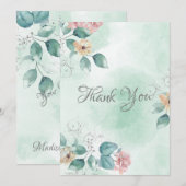 Carte De Remerciements Mariage d'aquarelle verte (Devant / Derrière)